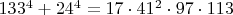 $133^4+24^4=17\cdot 41^2\cdot 97\cdot 113$