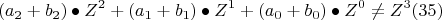 \[(a_2  + b_2 ) \bullet Z^2  + (a_1  + b_1 ) \bullet Z^1  + (a_0  + b_0 ) \bullet Z^0  \ne Z^3 (35) \]