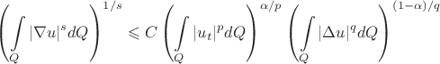 $$\left (\int \limits_Q |\nabla u|^s dQ \right )^{1/s} \leqslant C\left (\int \limits_Q |u_t|^p dQ \right )^{\alpha/p}\left (\int \limits_Q |\Delta u|^q dQ \right )^{(1-\alpha)/q}$$