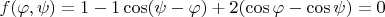 $f(\varphi,\psi) = 1 - 1 \cos(\psi - \varphi) + 2 (\cos \varphi - \cos \psi)=0$