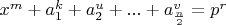 $x^m+a_1^k+a_2^u+...+a_{\frac n2}^v=p^r$