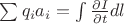 $\sum{q_i a_i} = \int{\frac{\partial I}{\partial t}dl}$