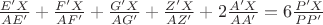 $\frac{E'X}{AE'}+\frac{F'X}{AF'}+\frac{G'X}{AG'}+\frac{Z'X}{AZ'}+2\frac{A'X}{AA'}=6\frac{P'X}{PP'}$
