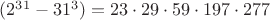 ${(2^{31}-31^{3})}=23 \cdot 29 \cdot 59 \cdot 197 \cdot 277$