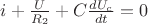 $i+\frac{U}{R_2}+C\frac{dU_c}{dt}=0$