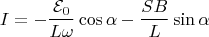 $$I=-\frac{\mathcal{E}_0}{L\omega}\cos\alpha-\frac{SB}{L}\sin\alpha$$