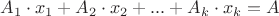 $A_1 \cdot x_1+A_2 \cdot x_2+...+A_k \cdot x_k=A$