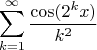 $$\sum_{k=1}^\infty\frac{\cos(2^kx)}{k^2}$$