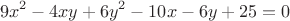 $$9x^2-4xy+6y^2-10x-6y+25=0$$ $$9x^2-4xy+6y^2-10x-6y+25=0$$