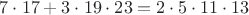 $7 \cdot17+3 \cdot19 \cdot23=2 \cdot5 \cdot11 \cdot13$