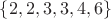 $\{2, 2, 3, 3, 4, 6\}$