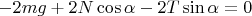 $-2mg+2N\cos\alpha-2T\sin\alpha=0$