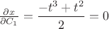 $\frac{\partial x}{\partial C_1}=\dfrac{-t^3+t^2}{2}=0$