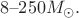 $8\text{--}250 M_\odot.$