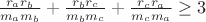 $\frac {r_ar_b} {m_am_b}+\frac {r_br_c} {m_bm_c}+\frac {r_cr_a} {m_cm_a} \ge 3$