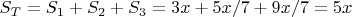 $S_T=S_1+S_2+S_3= 3x+5x/7+9x/7=5x$