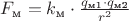 $F_{\text{м}} = k_{\text{м}} \cdot \frac {q_{\text{м1}} \cdot q_{\text{м2}}} {r^2}$