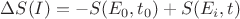$\Delta S(I) = -S(E_{0},t_{0})+ S(E_{i},t)$
