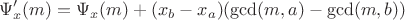 $$\Psi'_x(m)=\Psi_x(m)+(x_b-x_a)(\gcd(m,a)-\gcd(m,b))$$