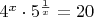 $4^x\cdot 5^{\frac{1}{x}}=20$