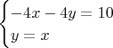 $\begin{cases}
-4x-4y=10\\
y=x\\
\end{cases}$