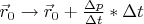 $ \vec r_0 \to \vec r_0 + \frac{\Delta p}{\Delta t} * \Delta t $