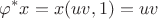 $$\varphi^*x=x(uv,1)=uv$$