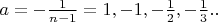 $a=-\frac{1}{n-1}=1,-1,-\frac{1}{2},-\frac{1}{3}..$