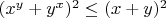 $(x^y+y^x)^2\le (x+y)^2$