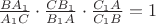 $\frac{BA_1}{A_1C}\cdot\frac{CB_1}{B_1A}\cdot\frac{C_1A}{C_1B}=1$