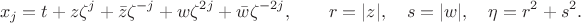 $$x_j=t+z\zeta^j+\bar z\zeta^{-j}+w\zeta^{2j}+\bar w\zeta^{-2j},\qquad r=|z|,\quad s=|w|,\quad\eta=r^2+s^2.$$