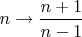 $n \rightarrow \dfrac{n+1}{n-1}$