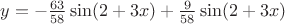 $y=-\frac{63}{58}\sin(2+3x)+\frac{9}{58}\sin(2+3x)$