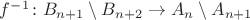 $f^{-1}\colon B_{n + 1} \setminus B_{n + 2}\to A_{n} \setminus A_{n + 1}$