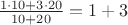 $\frac{1 \cdot 10 + 3 \cdot 20}{10 + 20} = 1 + 3$