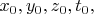 $x_0,y_0,z_0,t_0,$