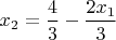 $x_{2}=\dfrac{4}{3}-\dfrac{2x_{1}}{3}$