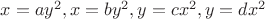 $x=ay^2, x=by^2, y=cx^2, y=dx^2$