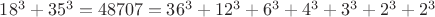 $18^3+35^3=48707=36^3+12^3+6^3+4^3+3^3+2^3+2^3$