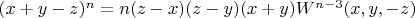 $(x+y-z)^n =n(z-x)(z-y)(x+y)W^{n-3}(x,y,-z)$