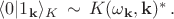 $\langle 0| 1_{\mathbf{k}}\rangle_K \, \sim \, K(\omega_{\mathbf{k}}, \mathbf{k})^* \, .$