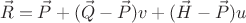 $$\vec{R}=\vec{P}+(\vec{Q}-\vec{P})v +(\vec{H}-\vec{P})u$$