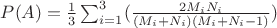 $P(A)=\frac{1}{3}\sum_{i=1}^{3}(\frac{2 M_i N_i}{(M_i+N_i)(M_i+N_i-1)})