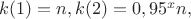 $k(1) = n, k(2) = 0,95^xn,$