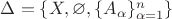 $\Delta=\{X,\varnothing, \{A_\alpha\}_{\alpha=1}^n\}$