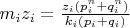 $m_iz_i=\frac{z_i(p_i^n+q_i^n)}{k_i(p_i+q_i)}$