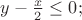 $% MathType!MTEF!2!1!+-
% feaafiart1ev1aaatCvAUfeBSjuyZL2yd9gzLbvyNv2CaerbuLwBLn
% hiov2DGi1BTfMBaeXatLxBI9gBaerbd9wDYLwzYbItLDharqqtubsr
% 4rNCHbGeaGqiVu0Je9sqqrpepC0xbbL8F4rqqrFfpeea0xe9Lq-Jc9
% vqaqpepm0xbba9pwe9Q8fs0-yqaqpepae9pg0FirpepeKkFr0xfr-x
% fr-xb9adbaqaaeGaciGaaiaabeqaamaabaabaaGcbaGaamyEaiabgk
% HiTmaalaaabaGaamiEaaqaaiaaikdaaaGaeyizImQaaGimaiaacUda
% aaa!3CCF!
\[
y - \frac{x}{2} \le 0;
\]
$