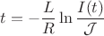 $t=-\dfrac{L}{R}\ln{\dfrac{I(t)}{\mathcal{J}}$