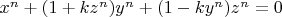 $x^n+(1+k z^n) y^n+(1-k y^n) z^n=0$