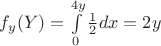 $f_y (Y)=\int\limits_{0}^{4y} \frac{1}{2} dx =2y$